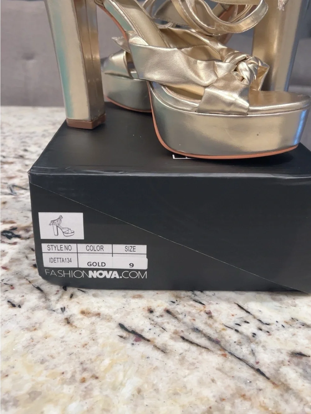 Fashion Nova Metallic Gold Platform Block Heel Sandals